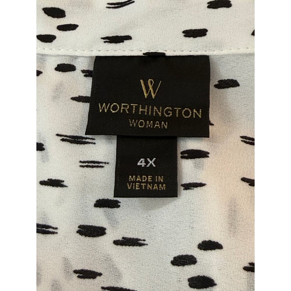 Worthington Woman White & Black Long Sleeve V-neck Collar Blouse Top Size 4X - Picture 8 of 10